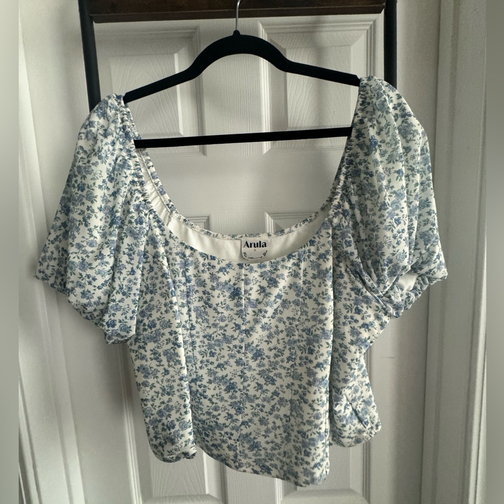 Blue Floral Arula Size A (1XL 14-16) Corset Style Blouse